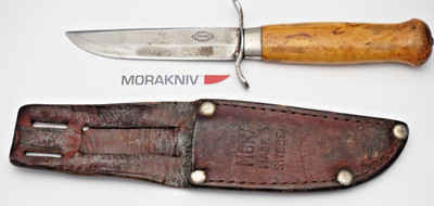 Vintage MORA SWEDEN Fixed-Blade Hunting Knife - Wood Handle - with Sheath