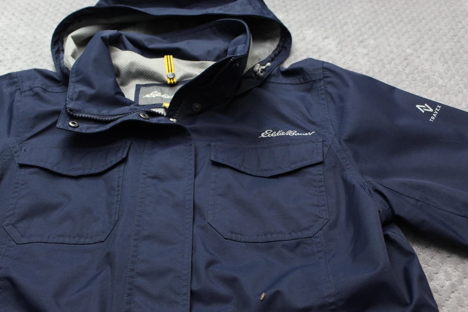 Chaqueta Eddie Bauer Travex WeatherEdge para mujer grande azul marino con capucha lluvia parka concha Foto 4 de 4