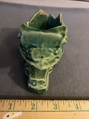 Vintage MCM McCoy Keramik grüne Glasur Frosch Pflanzgefäß Haus Garten defekt - Bild 9 von 10