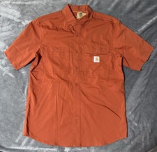 Carhartt Ridgefield Force Shirt Mens Medium Rust Short Sleeve Relaxed Fit Work