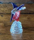 murano Venetian Blown glass hummingbird figurine Miniature Bird On Flower 2”