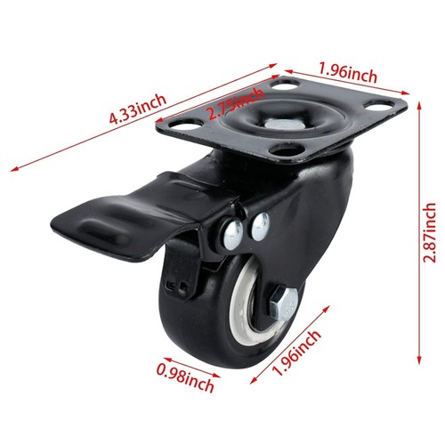 8Pcs 2" Caster Wheels Heavy Duty Swivel Plate Casters w/ Brake No Noise PU Wheel - Picture 4 of 10
