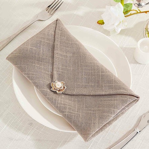 5 TAUPE 20" Faux Burlap TABLE NAPKINS Premium Polyester Party Linens - Picture 1 of 8