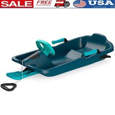 Kids Snow Sled W/ Steering Wheel Brakes  Anti Slip Seat Control 110lbs Ages 3