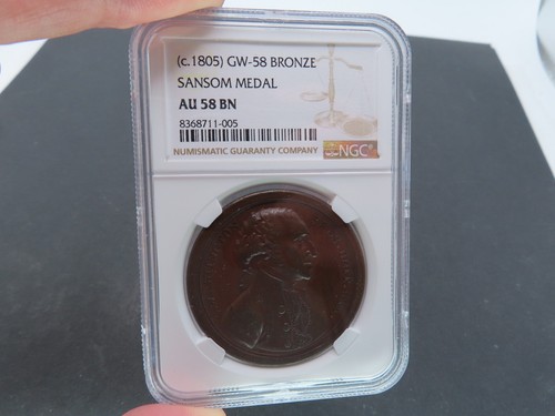 c. 1805 George Washington Sansom Medal, GW-58 Bronze, NGC AU-58 BN - Picture 2 of 6