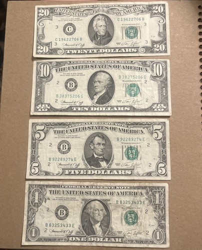 1974 VINTAGE BILL SET $20 $10 $5 $1 four note set - Picture 1 of 2