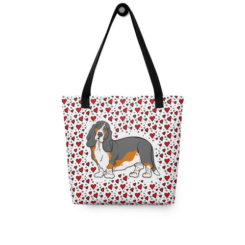Tricolor Basset Hound Dog Valentines Day Tote Bag Gift 15x15" - Picture 6 of 19