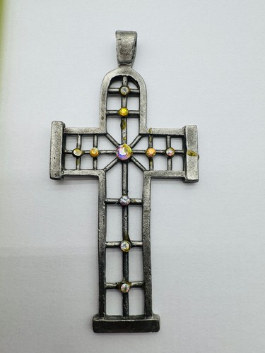 Gallo Zinn Kreuz Anhänger 3,5 Zoll mit Strass Akzenten - Bild 1 von 3