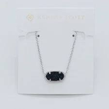 New Kendra Scott Elisa Silver Pendant Necklace In Black Drusy
