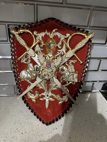 Vintage Medieval Coat of Arms Sword  Plaque Crest Wall Hanging Spain