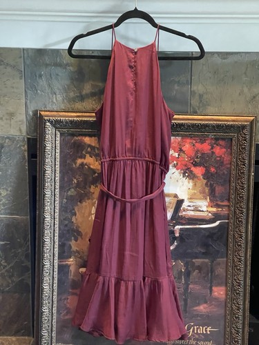 Ann Taylor Loft Rüschen Kleid Spaghettiträger Burgund Größe Large Petite Ret. 89 $ - Bild 10 von 11