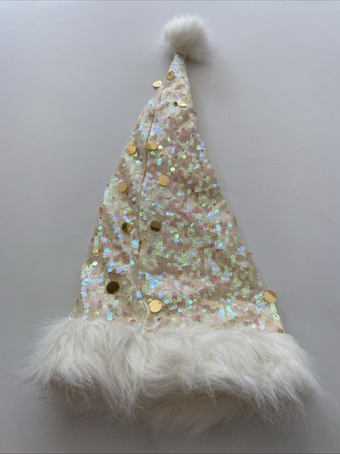 Victoria’s Secret Santa Baby Gisele Satin Sequin Hat IVORY GOLD FUR TRIM - Picture 4 of 5