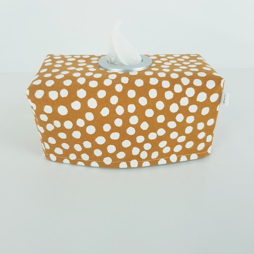 Tissue Box Cover Handmade Mustard Spotted Silver Circle Opening Decorative - Picture 3 of 12