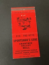 Vintage North Carolina Matchbook “SPORTSMAN'S COVE CRABTREE VALLEY MALL” Raleigh