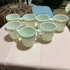 Set of 7 Vintage PYREX Corelle 1410 *BUTTERFLY GOLD* Milk GLASS MUGS ~ D Handle
