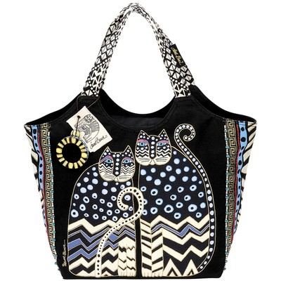 Laurel Burch Large Scoop Tote Zipper Top 19''X8.5''X12.5''-Spotted Cats - LB4310