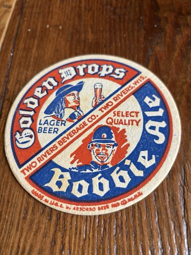 Vintage 1930’s Golden Drop Beer Coaster, Two Rivers Wisconsin Bobbie Ale Rare - Picture 5 of 5