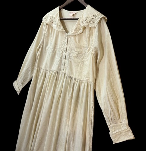 Vintage April Cornell Cottagecore Prairie Dress S Beige Embroidered Lace Maxi - Picture 3 of 9