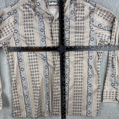 Vintage Spire Shirt Mens XL Beige Blue Brown Patterned Disco Long Sleeve USA - Picture 4 of 8