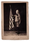 PATRIOTIC WW1 Sepia Cabinet Photo of Boy in Navy Uniform holding US FLAG 5x7