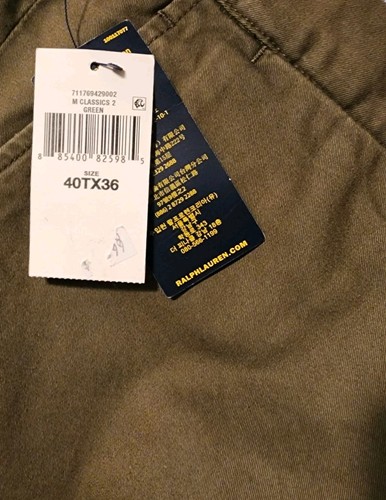 Pantalone Polo Ralph Lauren 40T 36L elasticizzato vestibilità classica twill verde chino nuovo con etichette - Foto 3 di 10