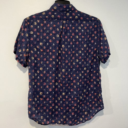 J Crew Leinenhemd Herren Large Blau Blumen Knopfleiste Kurzarm Preppy Classic - Bild 5 von 9