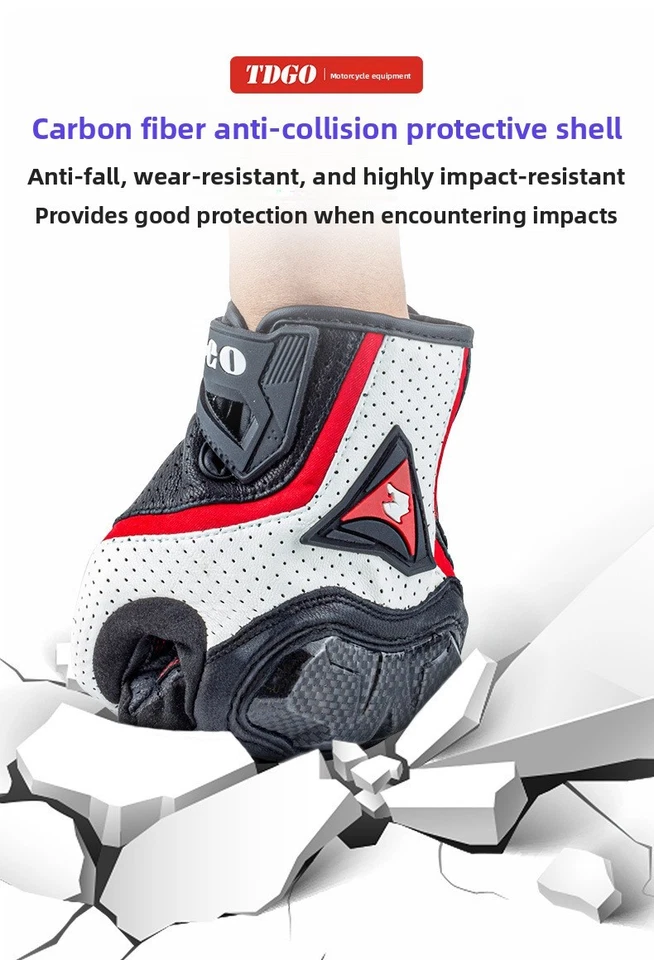 Motorcycle Gloves Motorbike Riding Gear Carbon Fibre Breathable Geniune Leather - Image 3 of 4