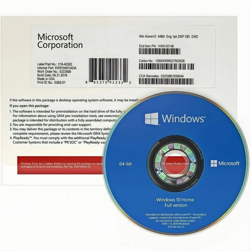 Win 10 Home 64 bit DVD with Product Key New Sealed & Free Shipping