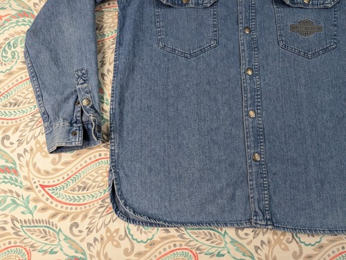 Vintage 90s Harley Davidson Shirt Adult Small Denim Metal Snap Button - Bild 7 von 14