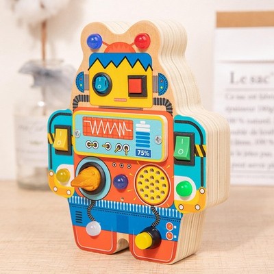 Robot Light Switch Busy Board Boy Girls Fine Motor Skills Wooden Sensory