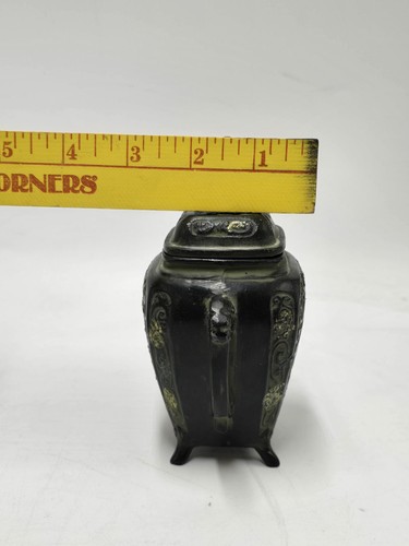 Japanese Metal Antique Incense Burner Urn KORO Lidded 2 Handle Artisan Handcraft - Picture 11 of 11