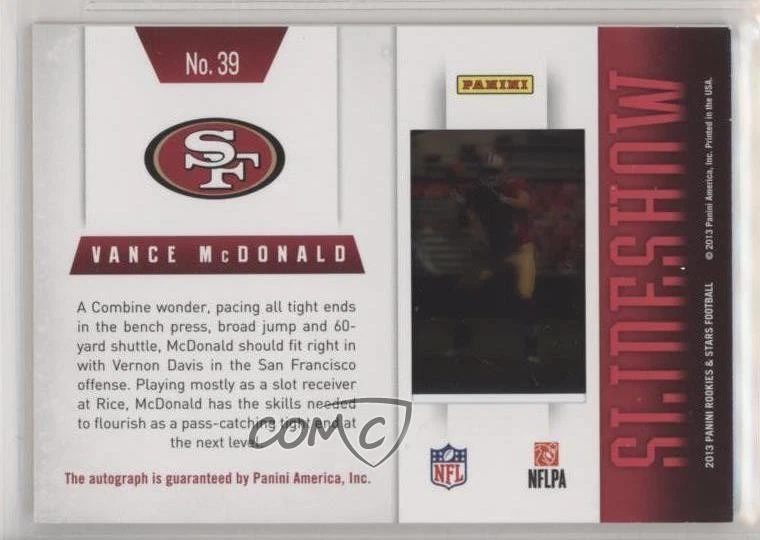 2013 Rookies & Stars SlideShow Rookie Premier Signatures Vance McDonald Auto RC - Image 2 of 2