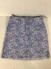 Girls Jean Skirt Blue Purple Pink Flowers Floral Denim Kids Youth Medium 7/8