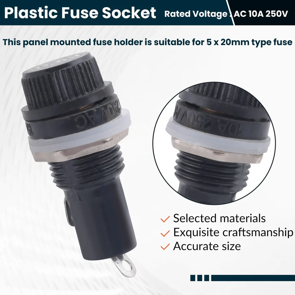 10Pcs 10A AC 250V 5mm x 20mm Panel Mounted Plastic Fuse Holder Socket D8X42412 - Image 4 of 4