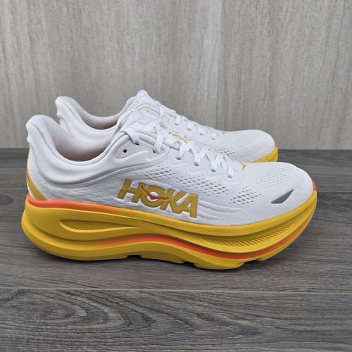 Hoka Bondi 9 Größe 11,5 Herren Frost Weiß Orange Laufschuhe $ 175 - Bild 2 von 13