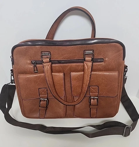 Jeep Buluo Brown Messenger Cross Body Laptop Bag Faux Brown Leather