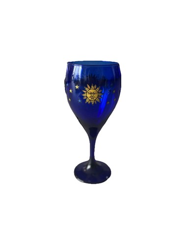 3 Libbey Celestial Goblet Wine Glass SUN MOON STARS Glass Cobalt Blue 7.25” - Picture 2 of 5