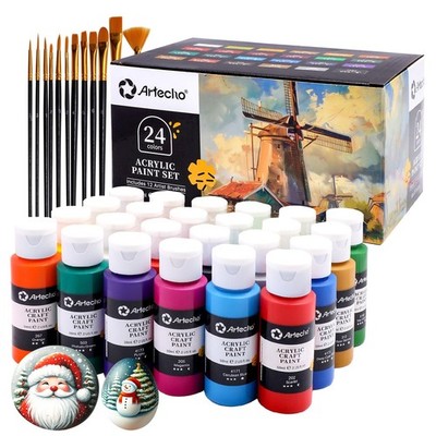 Artecho Acrylic Paint Set 24 Colors 2oz/59ml with 12 Brushes, Art Craft Paint...