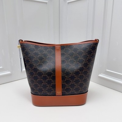 Celine Bucket Monogram Canvas Shoulder Crossbody Bag Black Brown Women
