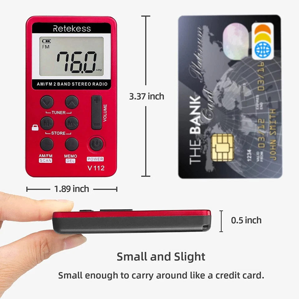 V112 AM FM Portable Pocket Radio, FM Receiver, Digital Tuning Stereo, with He... - Image 2 of 4