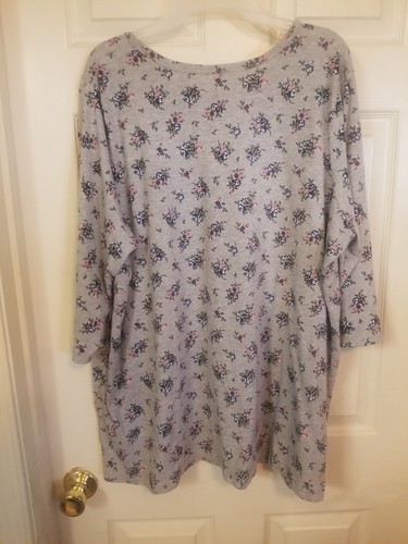 Camiseta túnica Woman Within talla grande 1X 22/24 gris floral cuello redondo mangas 3/4 - Imagen 3 de 11