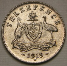 AUSTRALIA 3 Pence 1919 M - Silver 0.925 - George V. - XF -  772 *