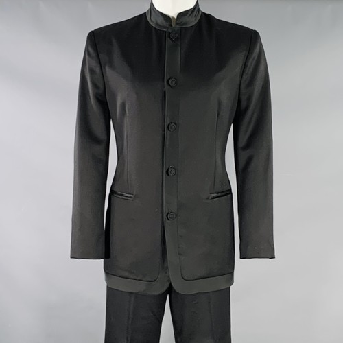 SHANGHAI TANG Size 40 Black Wool Mandarin Collar Suit - Picture 1 of 15