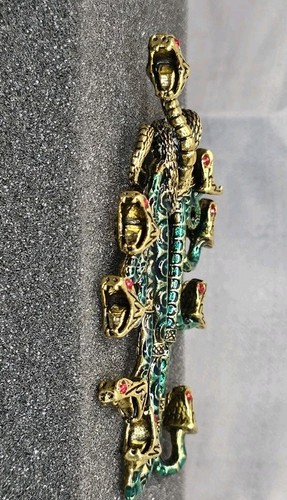 Große Cloisonne Brosche grün & goldfarben Anhänger mehrere Schlangen - Bild 2 von 10