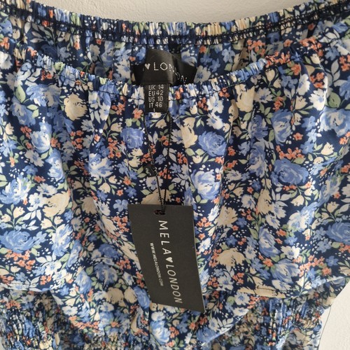 Mela London Blue Floral Square Neckline Maxi Dress UK Size 14 - Picture 3 of 5