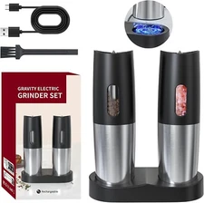 Electric Salt and Pepper Grinder Set Rechargeable Base Automatic Gravity Grinder