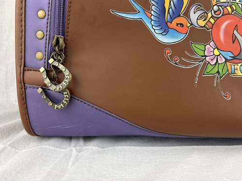 Pet Flys Faux Leather Ed Hardy Design Tattoo Purple Dog Cat Airplane Carrier Y2K - Picture 4 of 15
