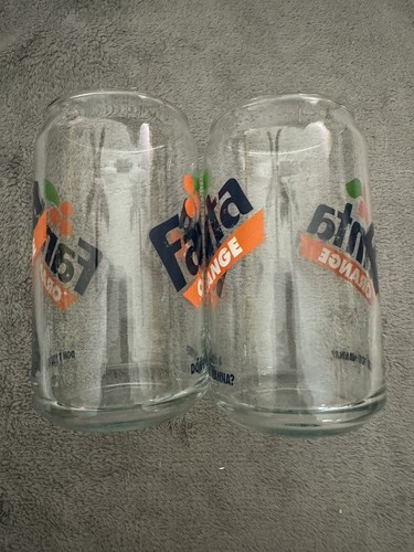 2 Retro Style Fanta Orange Can Shaped Soda Pop Beverage Glass 16 oz. - Picture 2 of 6