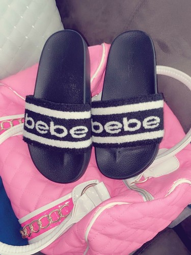 BEBE LOGO TERRY CLOTH SLIDES
