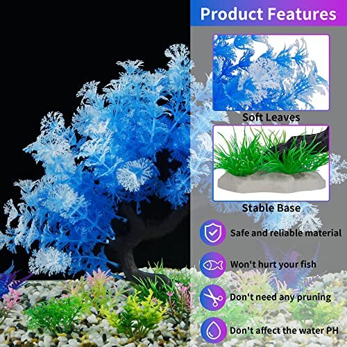Fish Tank Decorations, 15 Pack Artificial Aquarium Plants Tree Set Bule Set - Imagen 3 de 6